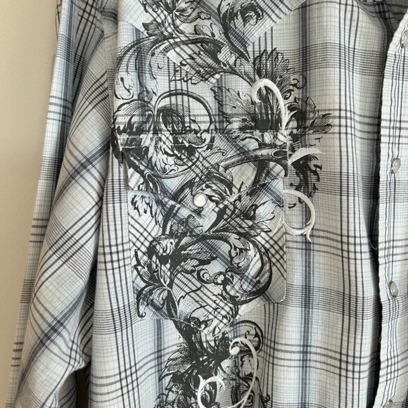 Roper Shirt Pearl Snap Embroidered Plaid Metallic Western Rodeo Cowboy - Picture 3 of 9
